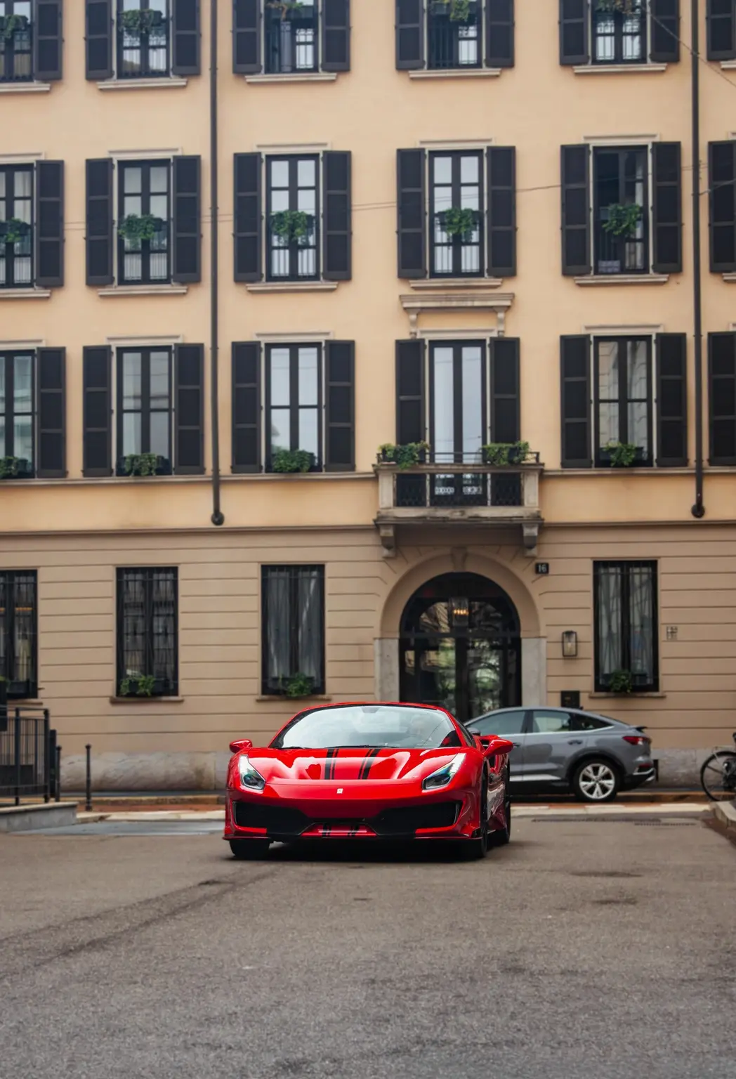 Front portrait of the Ferrari in central Milan