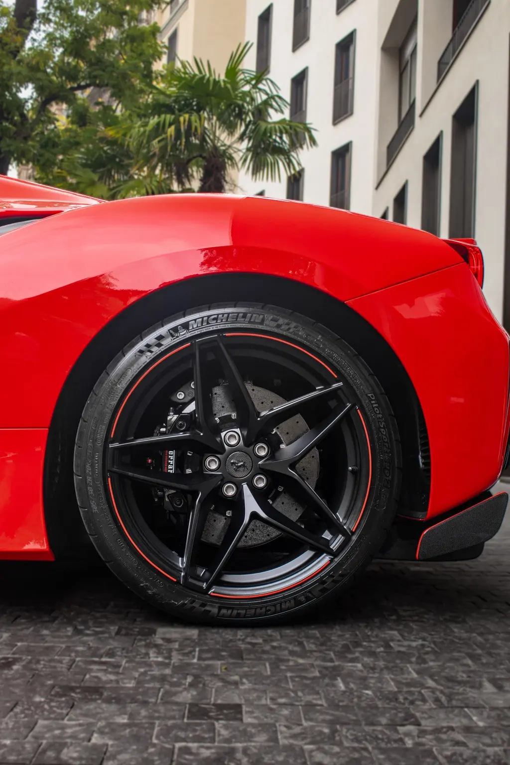 Ferrari carbon wheel and brake caliper