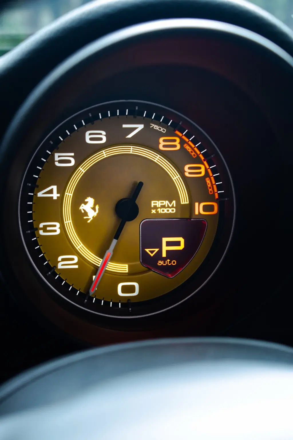 Ferrari rev counter from the driver seat