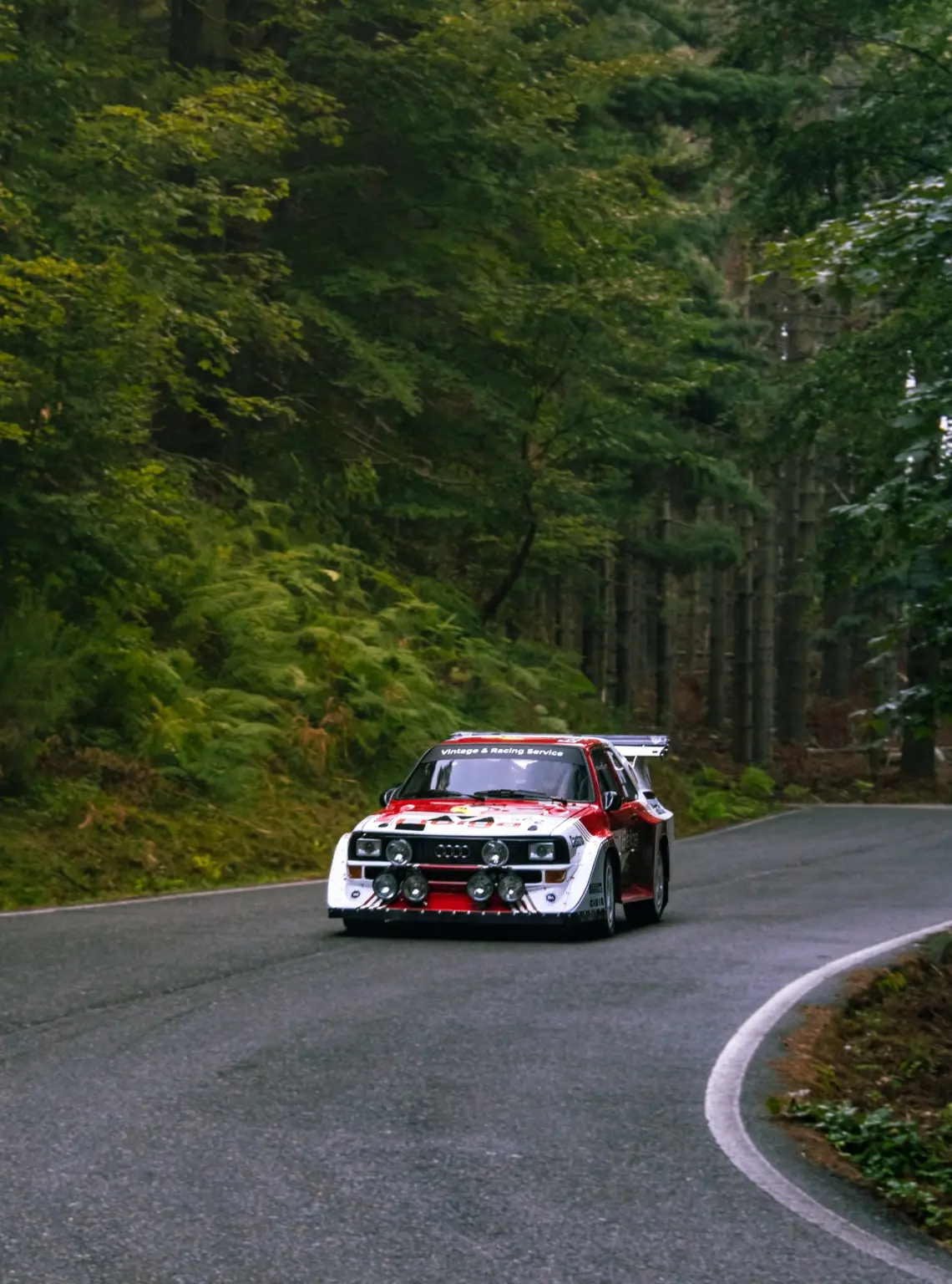 Auto da rally bianca e rossa in salita